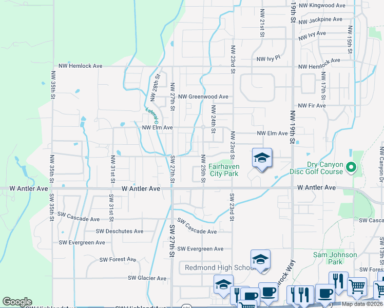 map of restaurants, bars, coffee shops, grocery stores, and more near 2551 Northwest Cedar Avenue in Redmond