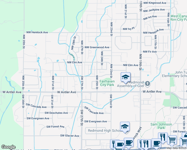 map of restaurants, bars, coffee shops, grocery stores, and more near 2531 Northwest Cedar Avenue in Redmond