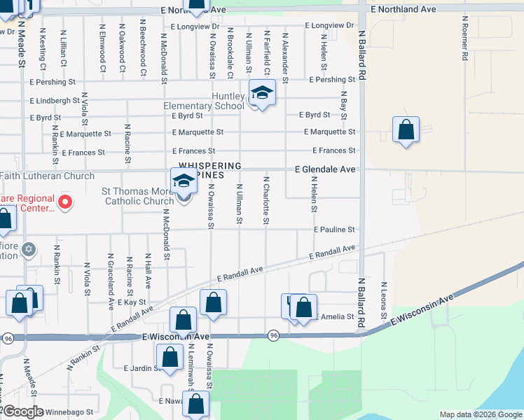 map of restaurants, bars, coffee shops, grocery stores, and more near 1807 North Charlotte Street in Appleton