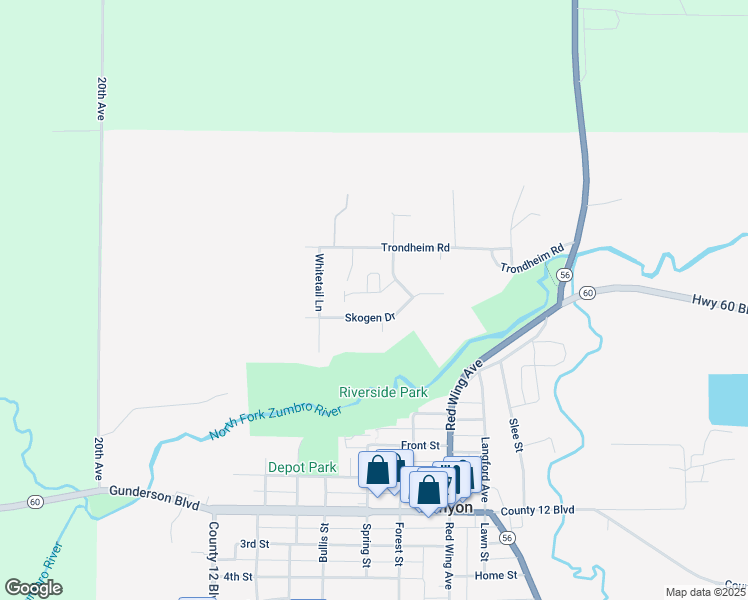 map of restaurants, bars, coffee shops, grocery stores, and more near 406 Skogen Drive in Kenyon