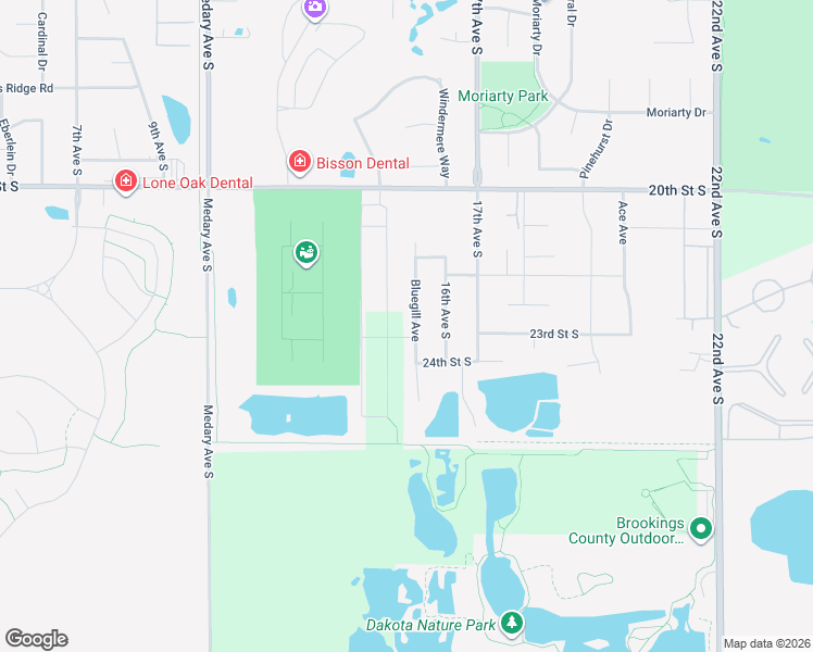 map of restaurants, bars, coffee shops, grocery stores, and more near Bluegill Ave in Brookings