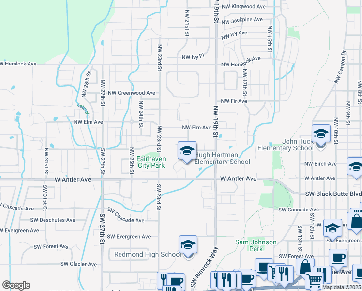 map of restaurants, bars, coffee shops, grocery stores, and more near 315 Northwest 21st Street in Redmond