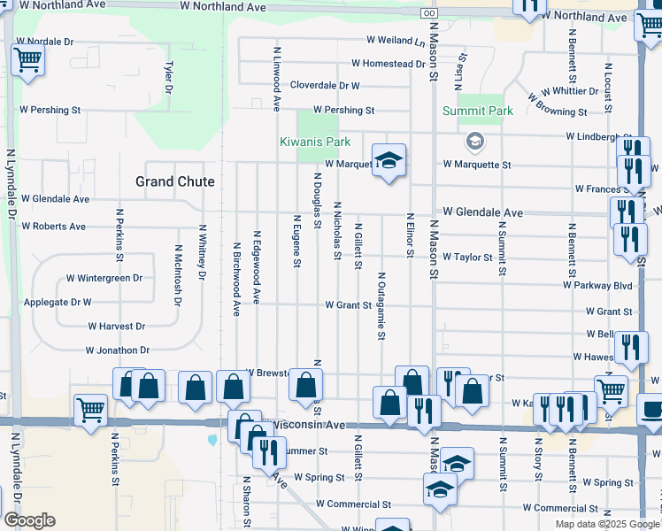map of restaurants, bars, coffee shops, grocery stores, and more near 1813 North Nicholas Street in Appleton