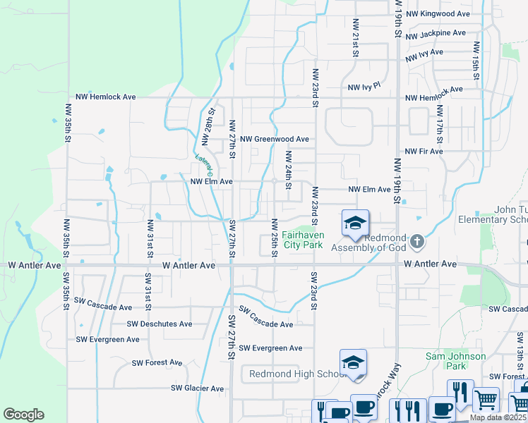 map of restaurants, bars, coffee shops, grocery stores, and more near 2531 Northwest Cedar Avenue in Redmond