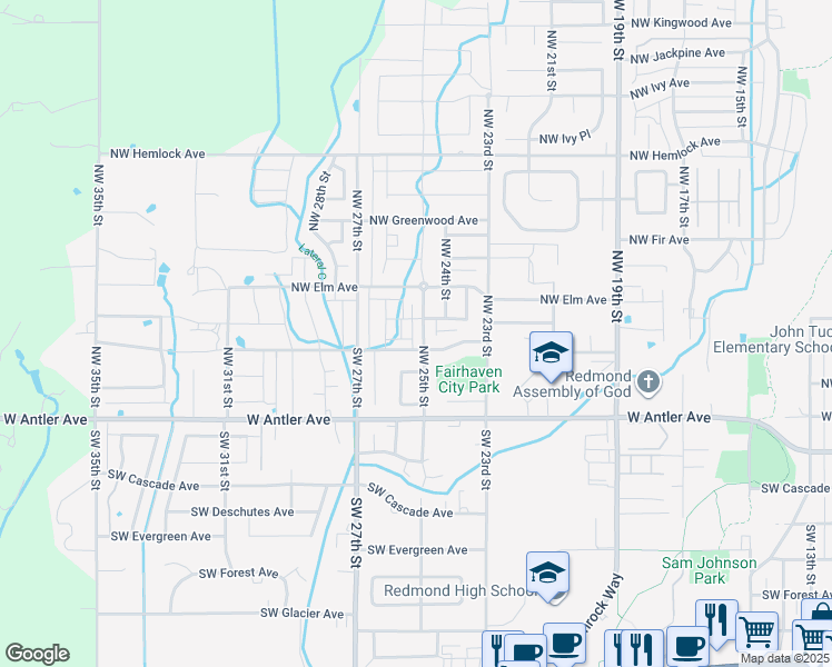 map of restaurants, bars, coffee shops, grocery stores, and more near 2531 Northwest Cedar Avenue in Redmond