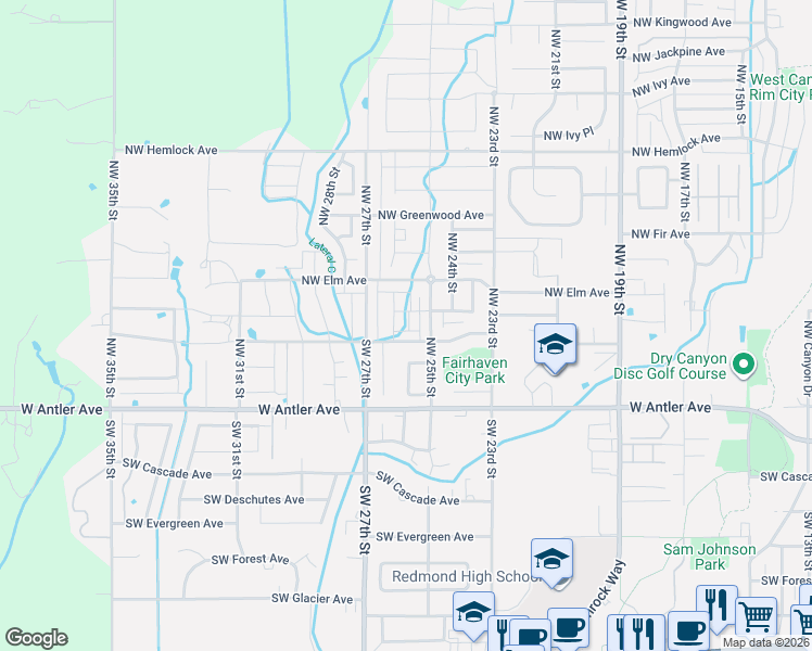 map of restaurants, bars, coffee shops, grocery stores, and more near 2531 Northwest Cedar Avenue in Redmond