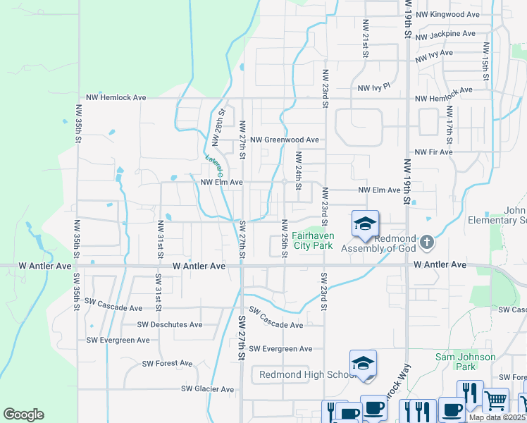 map of restaurants, bars, coffee shops, grocery stores, and more near 2661 Northwest Cedar Avenue in Redmond