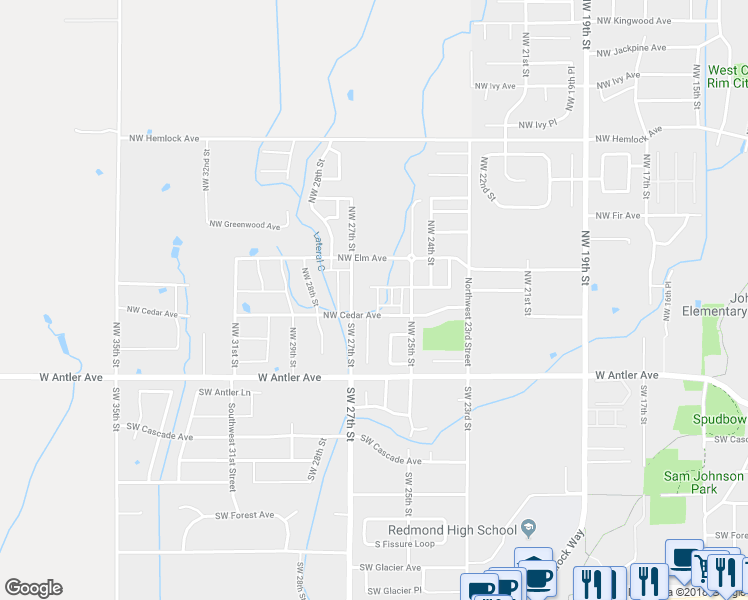 map of restaurants, bars, coffee shops, grocery stores, and more near 2661 Northwest Cedar Avenue in Redmond