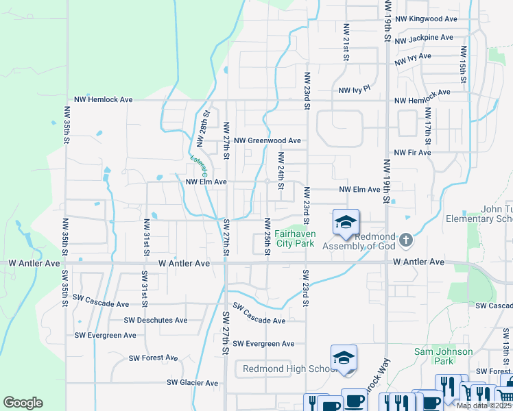 map of restaurants, bars, coffee shops, grocery stores, and more near 2531 Northwest Cedar Avenue in Redmond
