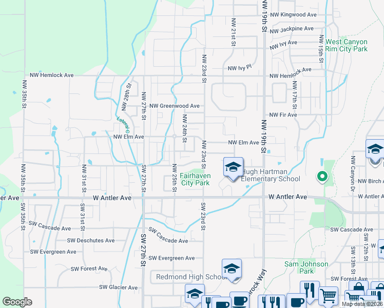 map of restaurants, bars, coffee shops, grocery stores, and more near 2350 Northwest Dogwood Avenue in Redmond