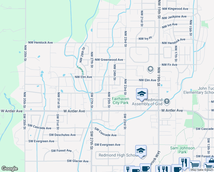 map of restaurants, bars, coffee shops, grocery stores, and more near 2531 Northwest Cedar Avenue in Redmond