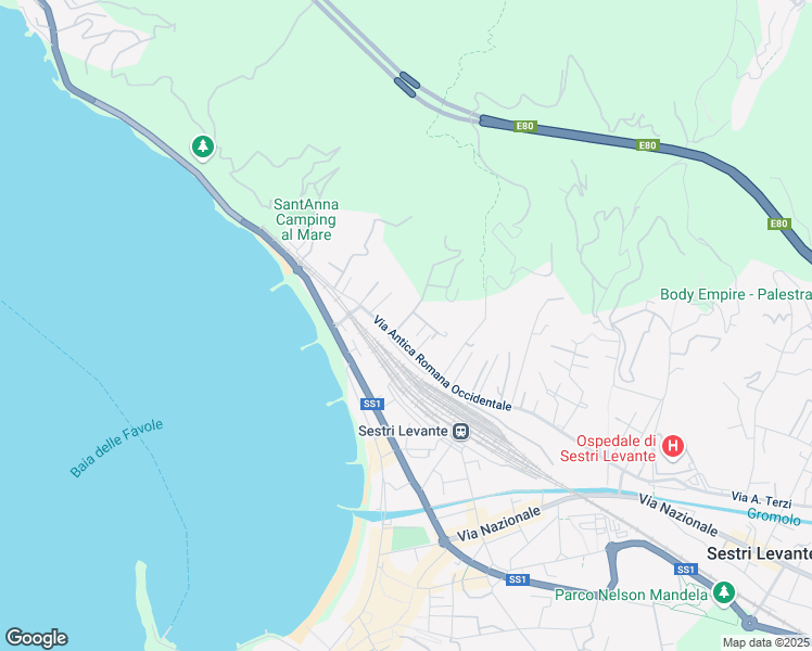 map of restaurants, bars, coffee shops, grocery stores, and more near 206 Via Antica Romana Occidentale in Sestri Levante