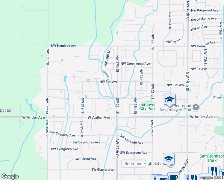 map of restaurants, bars, coffee shops, grocery stores, and more near 2731 Northwest Cedar Avenue in Redmond