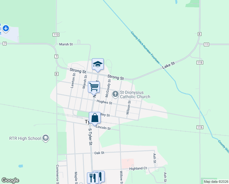 map of restaurants, bars, coffee shops, grocery stores, and more near 210 Mc Arthur Street in Tyler
