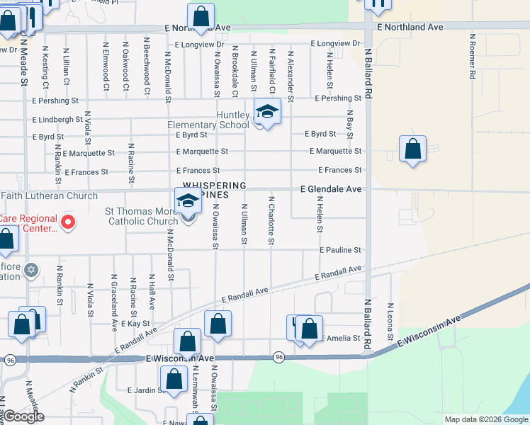 map of restaurants, bars, coffee shops, grocery stores, and more near 1501 East Glendale Avenue in Appleton