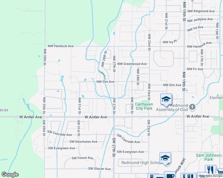 map of restaurants, bars, coffee shops, grocery stores, and more near 427 Northwest 27th Street in Redmond