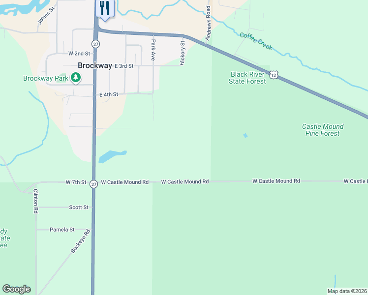 map of restaurants, bars, coffee shops, grocery stores, and more near W10402 West Castle Mound Road in Black River Falls