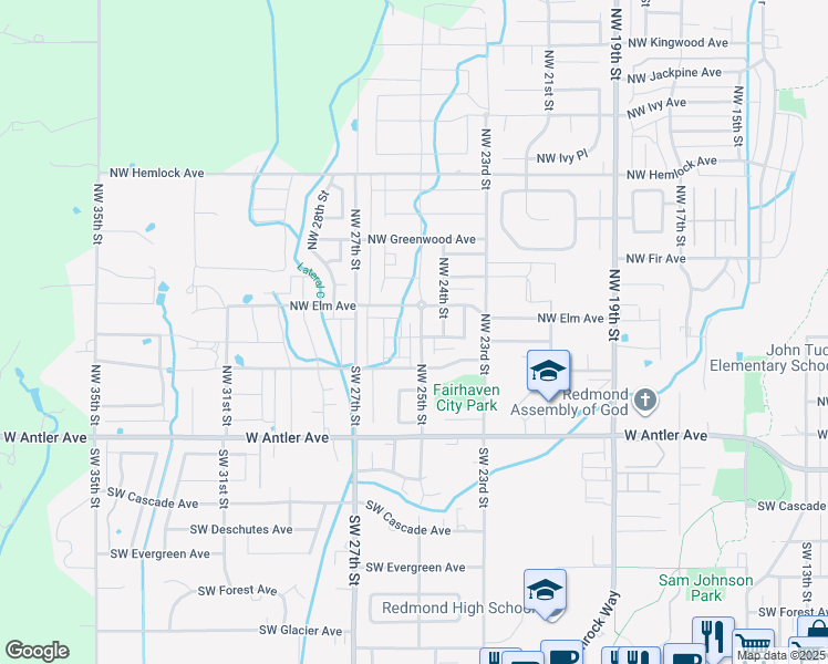 map of restaurants, bars, coffee shops, grocery stores, and more near 471 Northwest 25th Street in Redmond