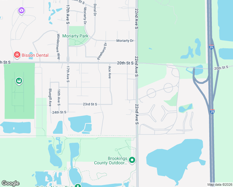map of restaurants, bars, coffee shops, grocery stores, and more near Ace Avenue in Brookings