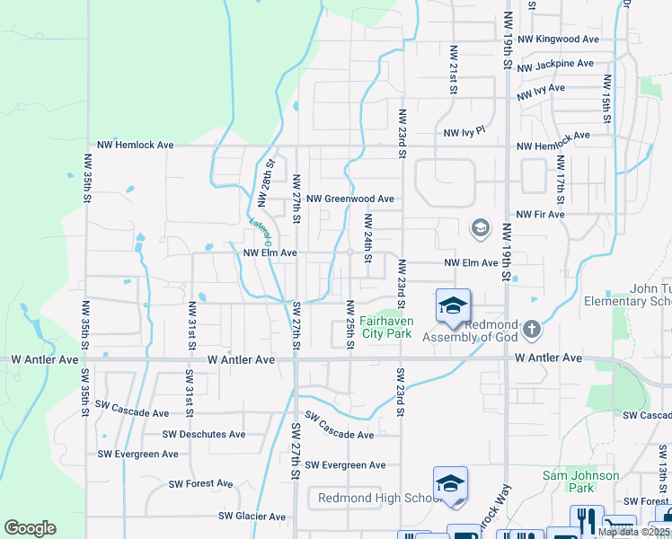 map of restaurants, bars, coffee shops, grocery stores, and more near 425 Northwest 25th Street in Redmond