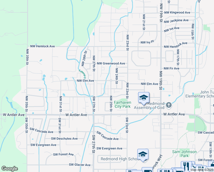 map of restaurants, bars, coffee shops, grocery stores, and more near 471 Northwest 25th Street in Redmond