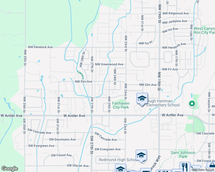 map of restaurants, bars, coffee shops, grocery stores, and more near 415 Northwest 25th Street in Redmond