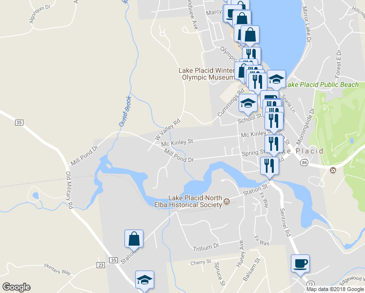 map of restaurants, bars, coffee shops, grocery stores, and more near 48 Mckinley Street in Lake Placid