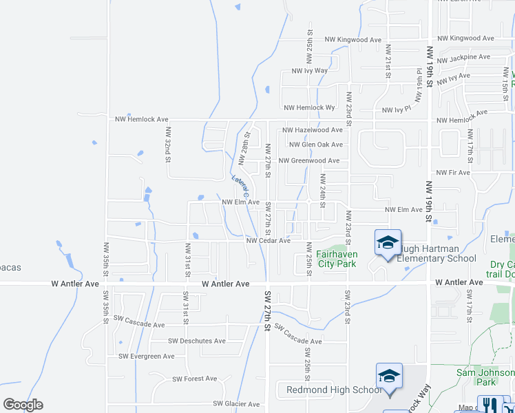 map of restaurants, bars, coffee shops, grocery stores, and more near 2770 Northwest Elm Avenue in Redmond