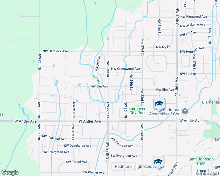 map of restaurants, bars, coffee shops, grocery stores, and more near 2594 Northwest Elm Avenue in Redmond