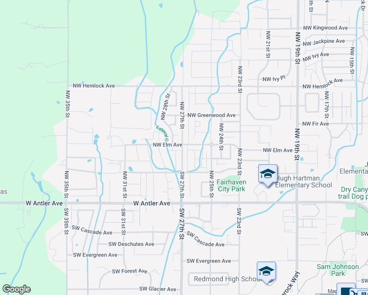 map of restaurants, bars, coffee shops, grocery stores, and more near 2594 Northwest Elm Avenue in Redmond