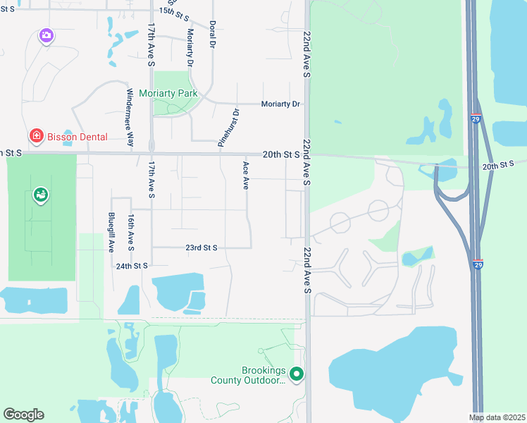 map of restaurants, bars, coffee shops, grocery stores, and more near 2205 Ace Avenue in Brookings