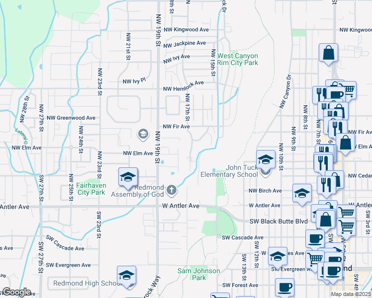 map of restaurants, bars, coffee shops, grocery stores, and more near 457 Northwest 17th Street in Redmond
