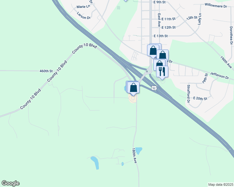 map of restaurants, bars, coffee shops, grocery stores, and more near 560 22nd Street in Zumbrota