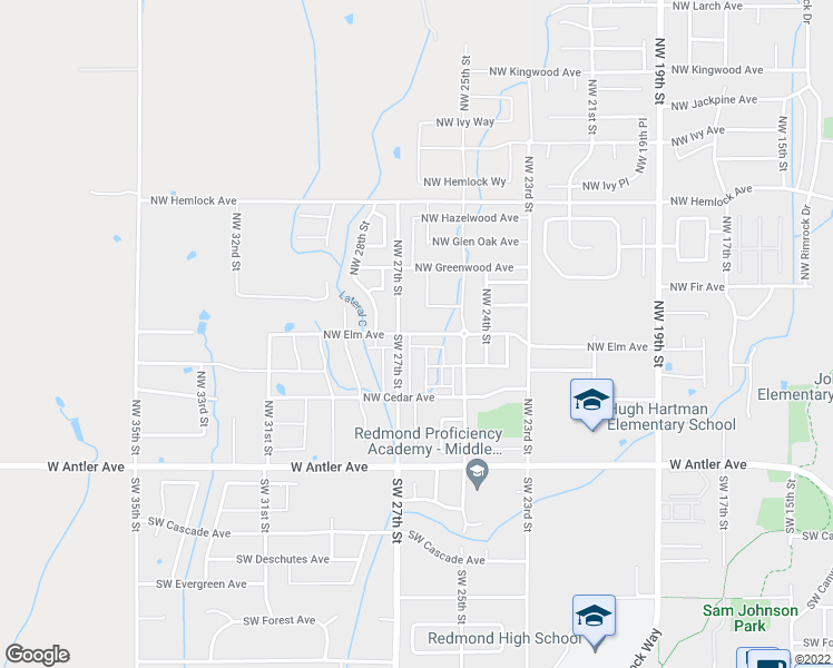 map of restaurants, bars, coffee shops, grocery stores, and more near 2594 Northwest Elm Avenue in Redmond