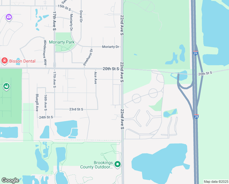 map of restaurants, bars, coffee shops, grocery stores, and more near 2100-2196 22nd Avenue South in Brookings