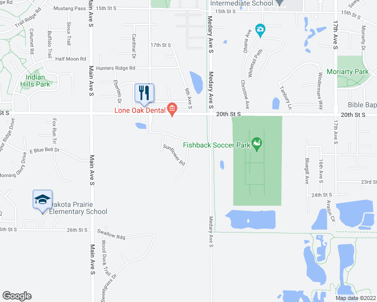 map of restaurants, bars, coffee shops, grocery stores, and more near 2125 Goldenrod Trail in Brookings