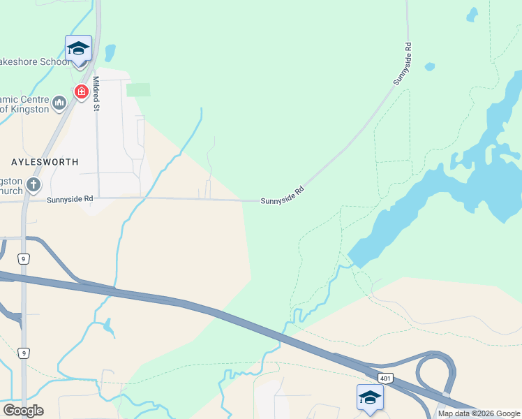 map of restaurants, bars, coffee shops, grocery stores, and more near 1376 Sunnyside Road in Kingston