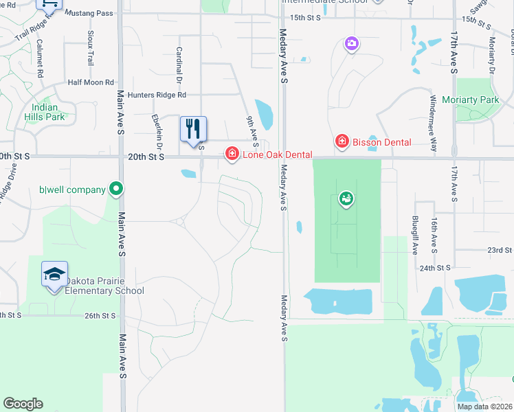 map of restaurants, bars, coffee shops, grocery stores, and more near 2125 Goldenrod Trail in Brookings