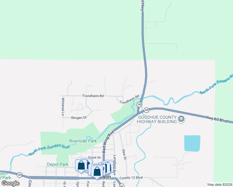 map of restaurants, bars, coffee shops, grocery stores, and more near 215 Trondheim Road in Kenyon
