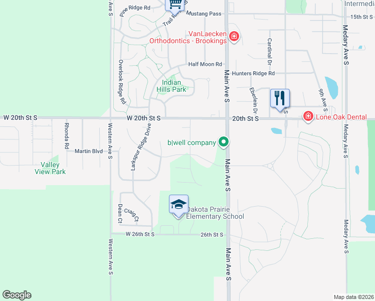 map of restaurants, bars, coffee shops, grocery stores, and more near 2205 Morning Glory Drive in Brookings