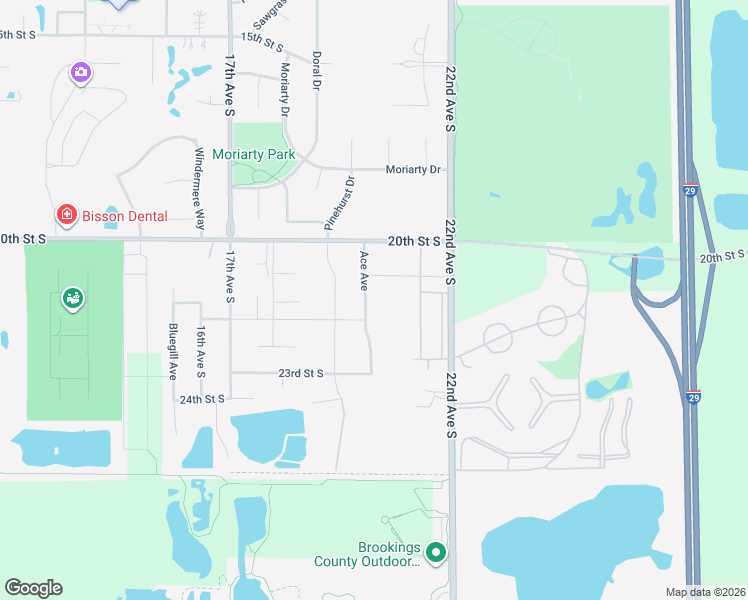 map of restaurants, bars, coffee shops, grocery stores, and more near Ace Avenue in Brookings