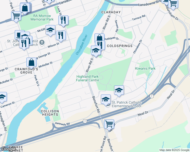 map of restaurants, bars, coffee shops, grocery stores, and more near 2510 Bensfort Road in Peterborough