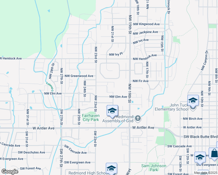 map of restaurants, bars, coffee shops, grocery stores, and more near 2145 Northwest Elm Avenue in Redmond