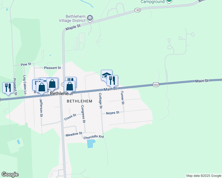 map of restaurants, bars, coffee shops, grocery stores, and more near Main Street in Bethlehem