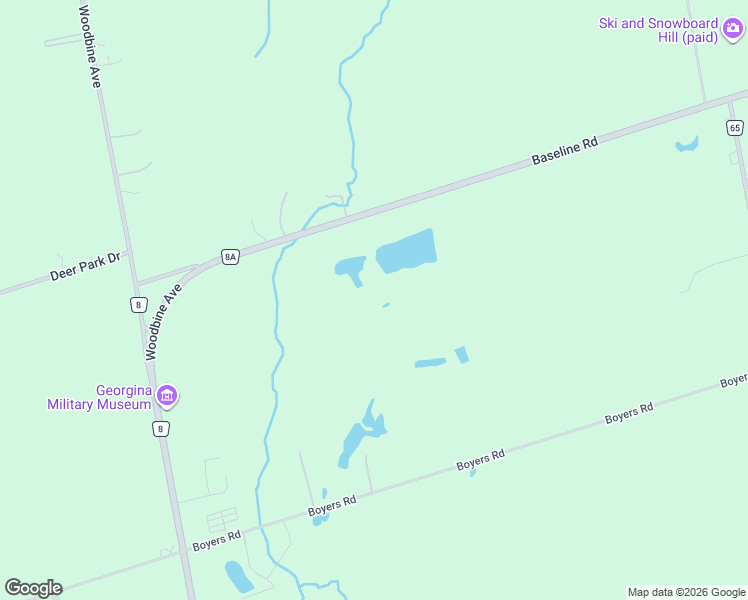 map of restaurants, bars, coffee shops, grocery stores, and more near 2357 Baseline Road in Georgina