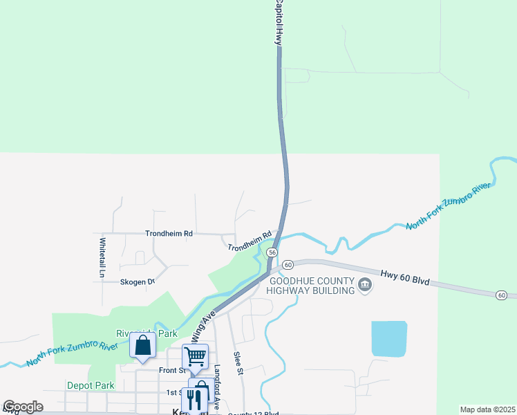 map of restaurants, bars, coffee shops, grocery stores, and more near 207 North Ridge Road in Kenyon