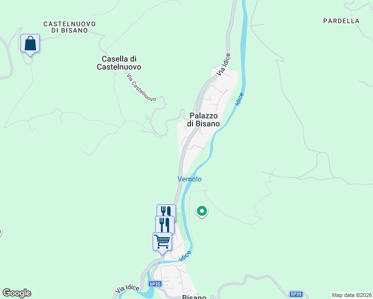 map of restaurants, bars, coffee shops, grocery stores, and more near 301 Via Idice in Palazzo di Bisano
