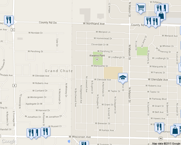 map of restaurants, bars, coffee shops, grocery stores, and more near 2025 North Eugene Street in Appleton