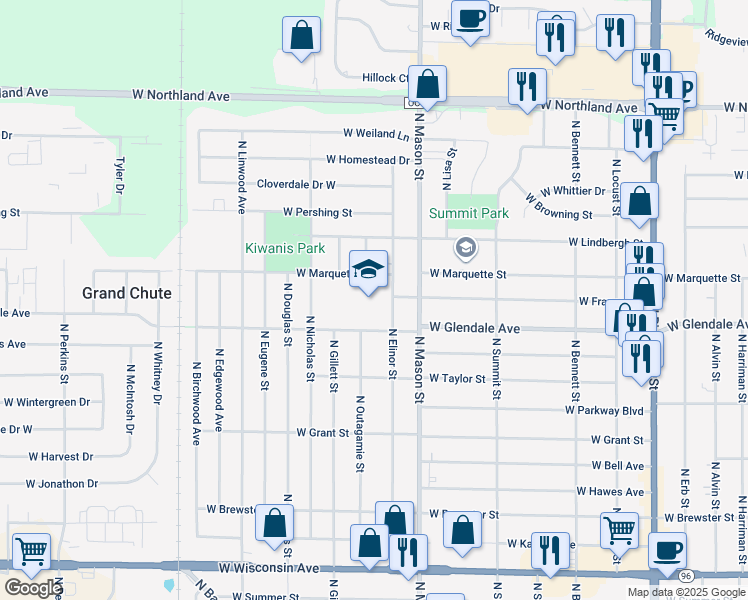 map of restaurants, bars, coffee shops, grocery stores, and more near 2037 North Elinor Street in Appleton