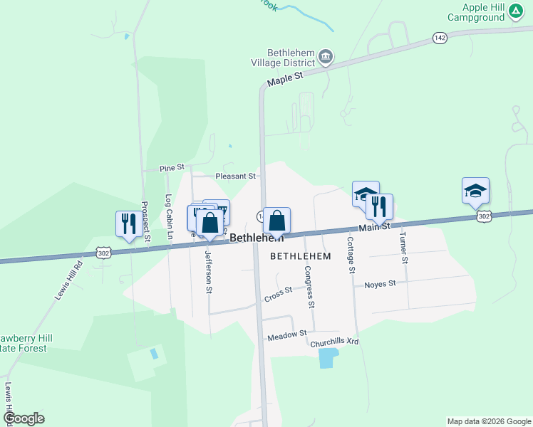map of restaurants, bars, coffee shops, grocery stores, and more near 42 Maple Street in Bethlehem